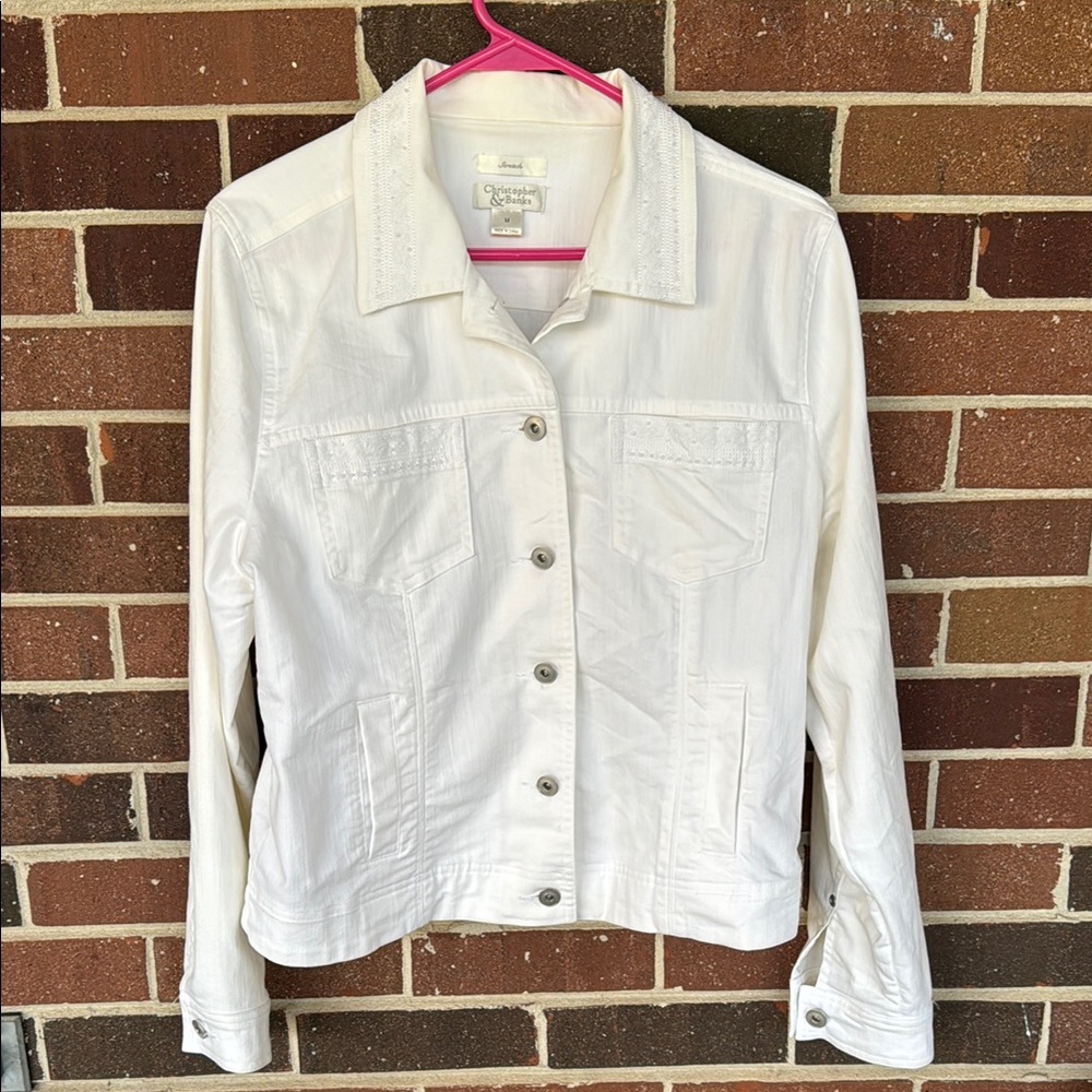 Christopher & Banks White Beaded Jacket